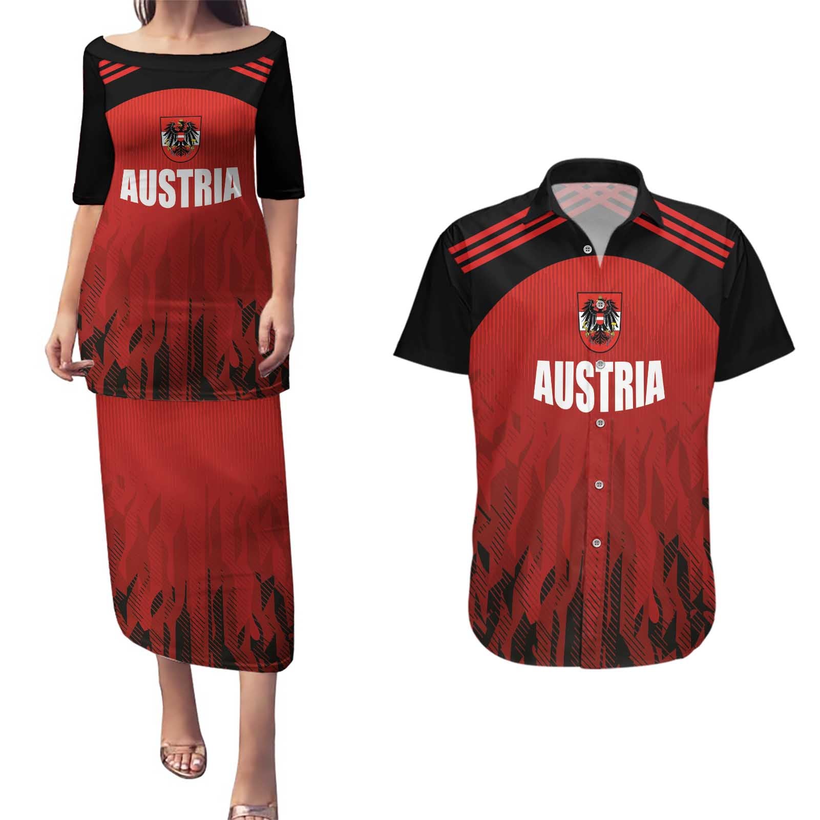 Custom Austria Football 2024 Go Champion Couples Matching Puletasi and Hawaiian Shirt Home Color - Wonder Print Shop