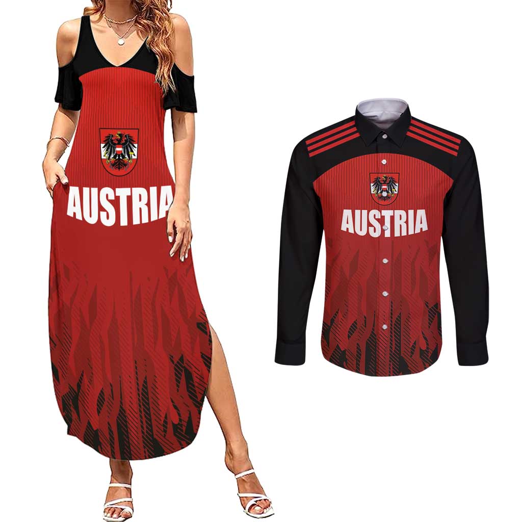 Custom Austria Football 2024 Go Champion Couples Matching Summer Maxi Dress and Long Sleeve Button Shirt Home Color - Wonder Print Shop