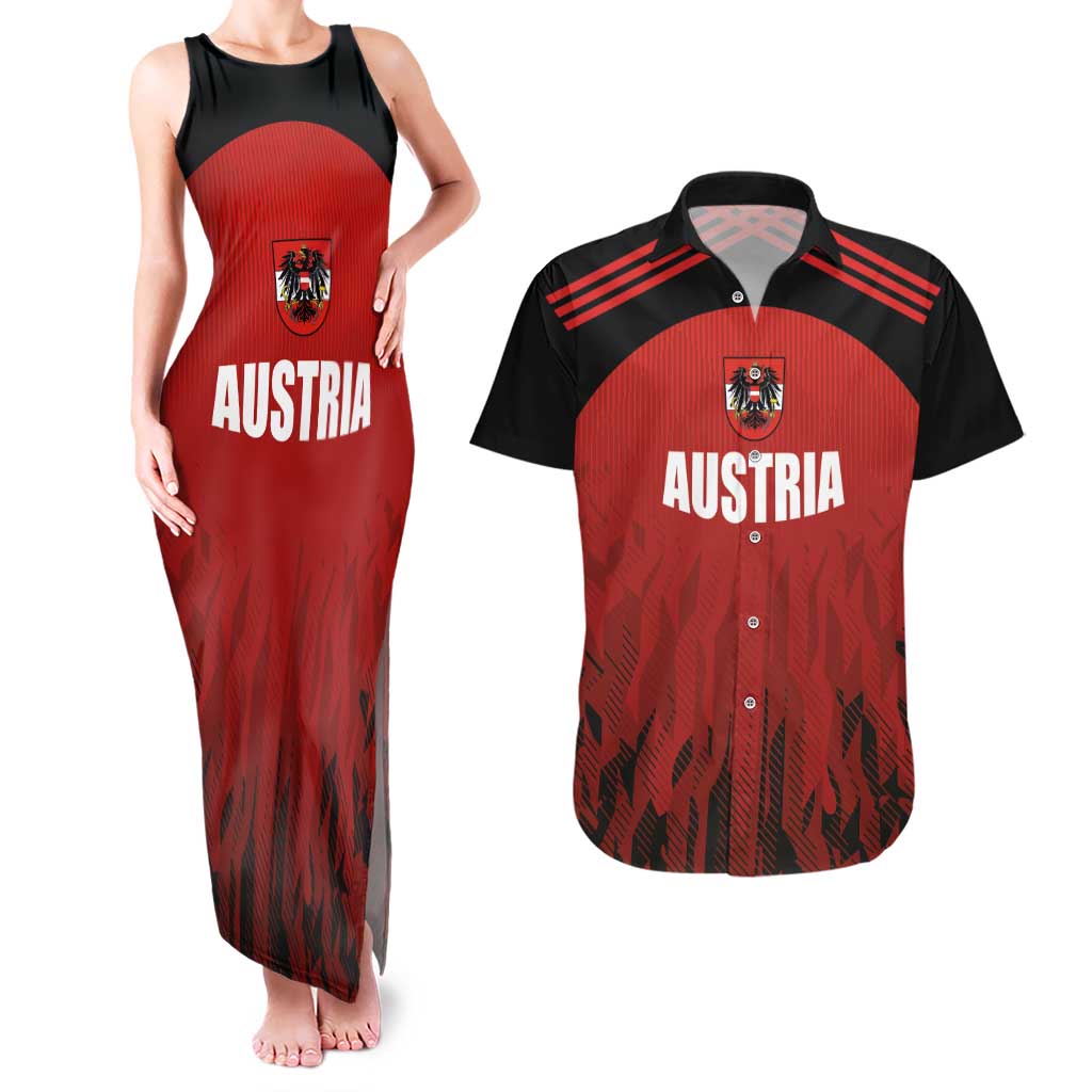 Custom Austria Football 2024 Go Champion Couples Matching Tank Maxi Dress and Hawaiian Shirt Home Color - Wonder Print Shop