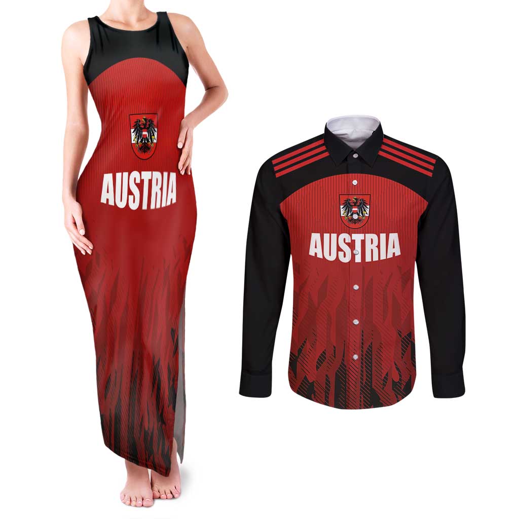 Custom Austria Football 2024 Go Champion Couples Matching Tank Maxi Dress and Long Sleeve Button Shirt Home Color - Wonder Print Shop