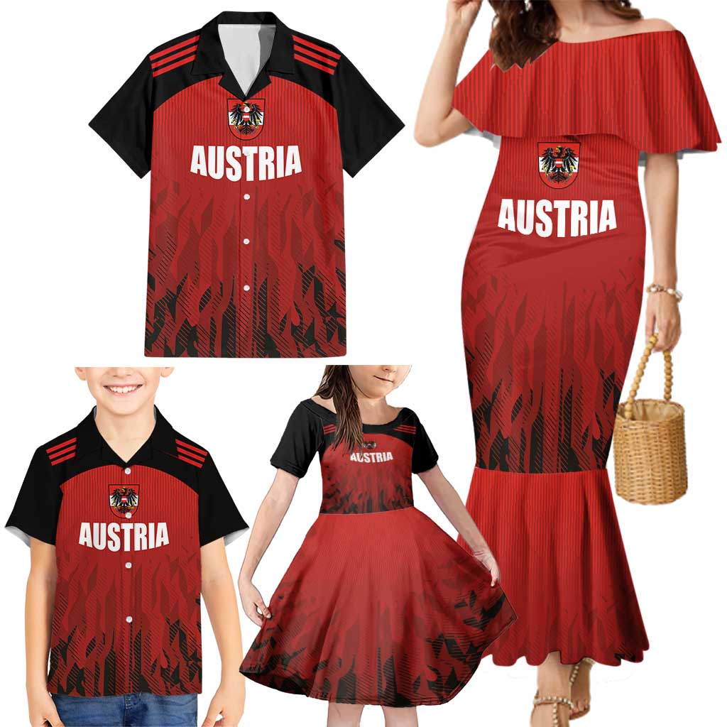 Custom Austria Football 2024 Go Champion Family Matching Mermaid Dress and Hawaiian Shirt Home Color - Wonder Print Shop