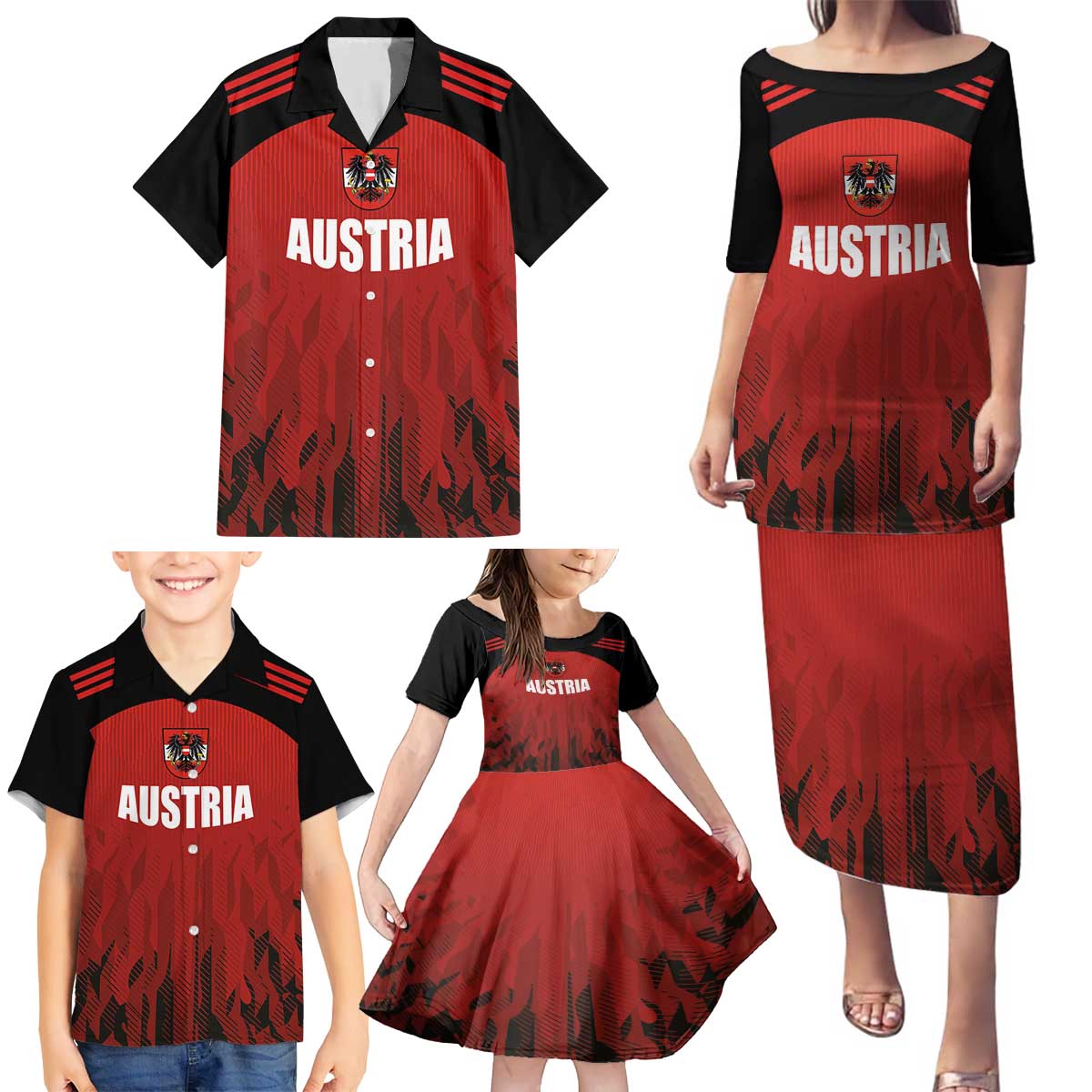 Custom Austria Football 2024 Go Champion Family Matching Puletasi and Hawaiian Shirt Home Color - Wonder Print Shop