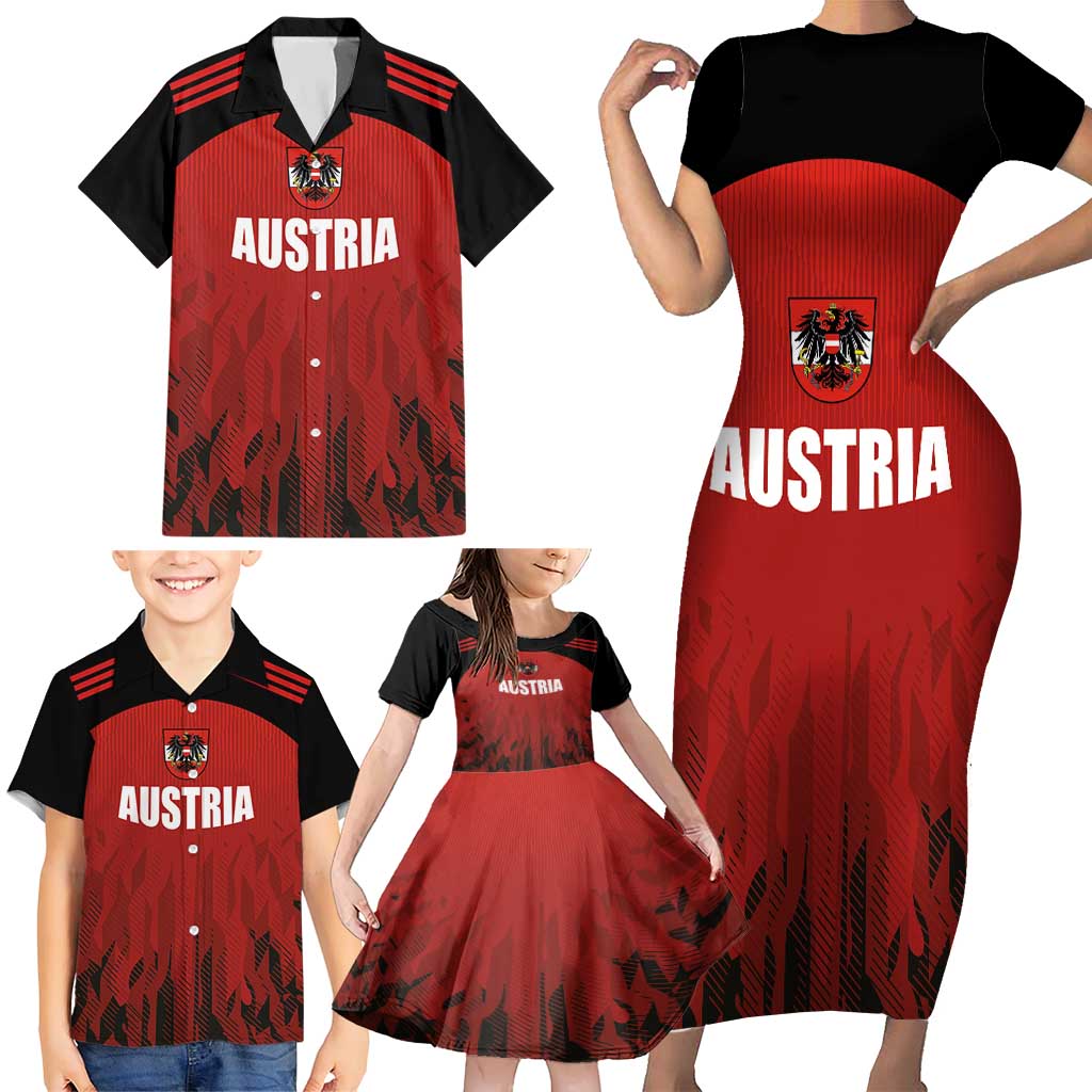 Custom Austria Football 2024 Go Champion Family Matching Short Sleeve Bodycon Dress and Hawaiian Shirt Home Color - Wonder Print Shop