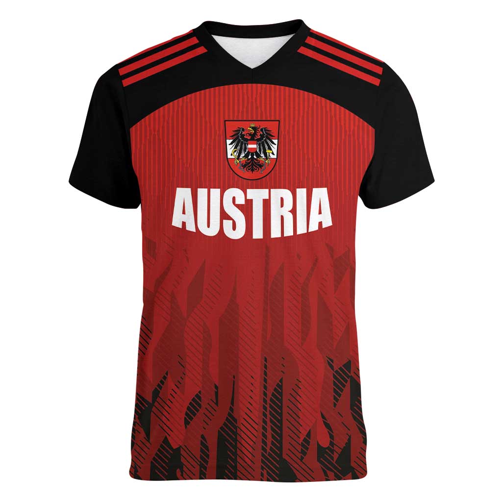 Custom Austria Football 2024 Go Champion Women V-Neck T-Shirt Home Color - Wonder Print Shop