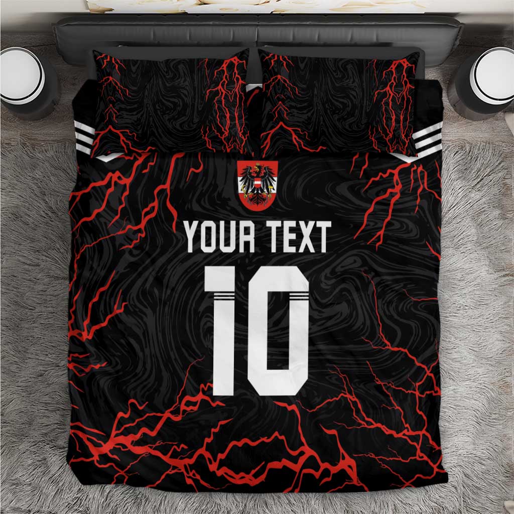 Black football bedding set with red lightning pattern, Austria crest and number 10