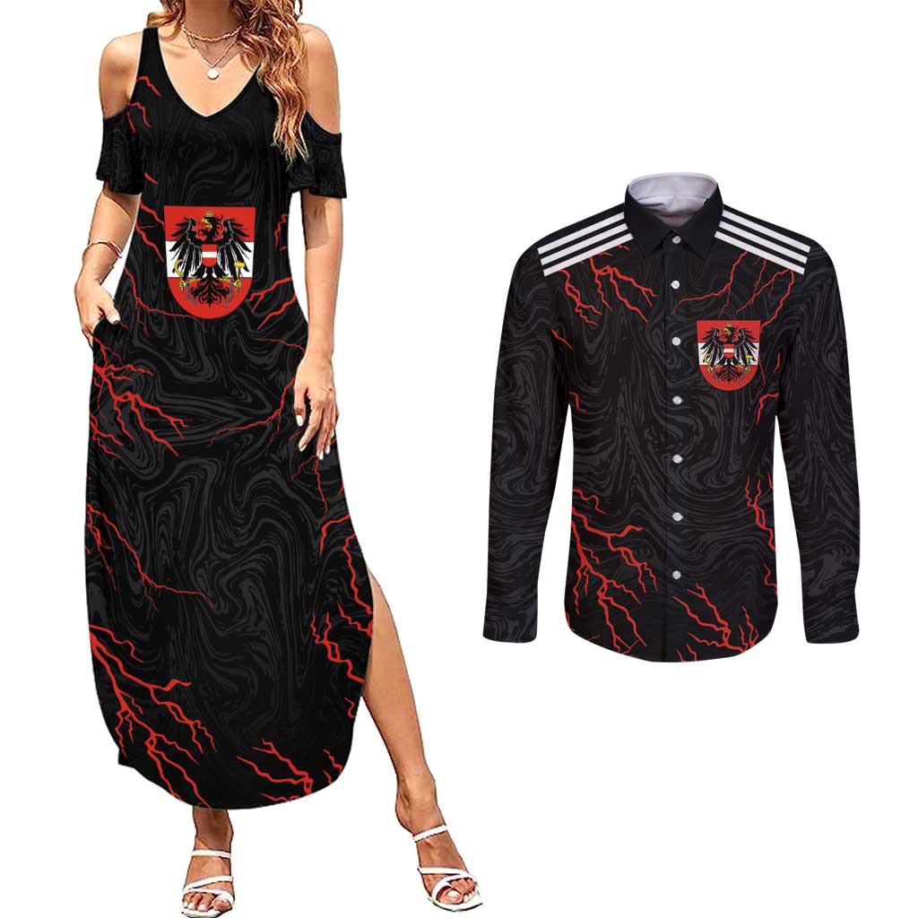 Custom Austria Football 2024 Go Champion Couples Matching Summer Maxi Dress and Long Sleeve Button Shirt Away Color - Wonder Print Shop