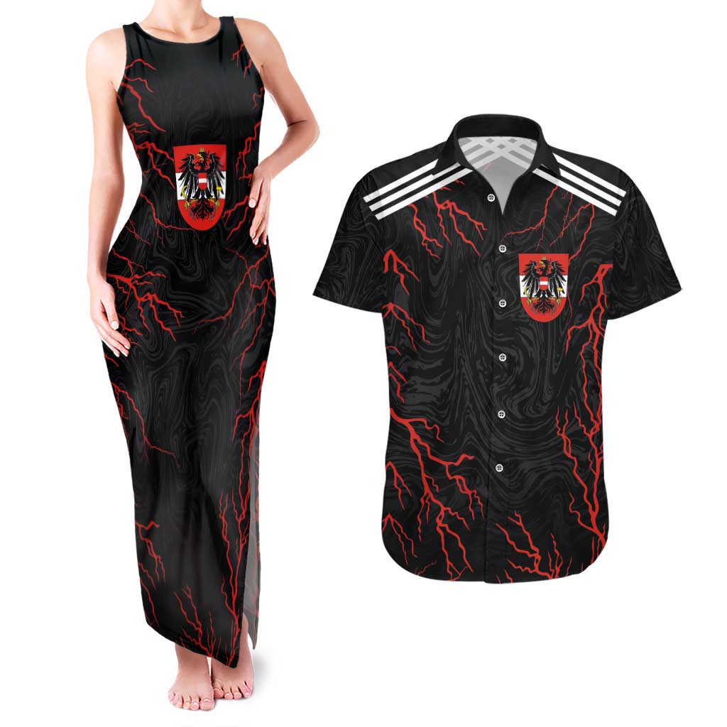 Custom Austria Football 2024 Go Champion Couples Matching Tank Maxi Dress and Hawaiian Shirt Away Color - Wonder Print Shop