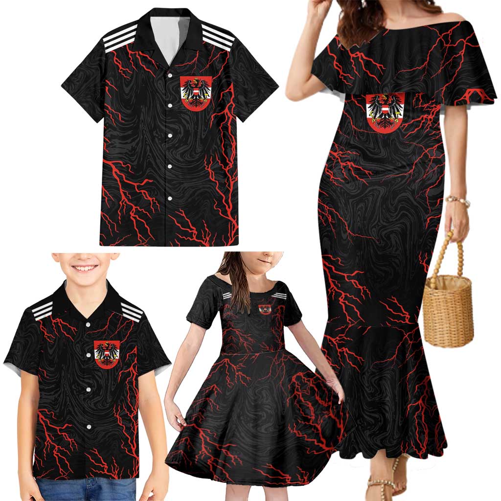 Custom Austria Football 2024 Go Champion Family Matching Mermaid Dress and Hawaiian Shirt Away Color - Wonder Print Shop