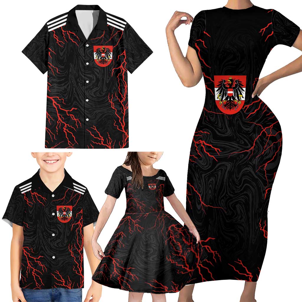 Custom Austria Football 2024 Go Champion Family Matching Short Sleeve Bodycon Dress and Hawaiian Shirt Away Color - Wonder Print Shop