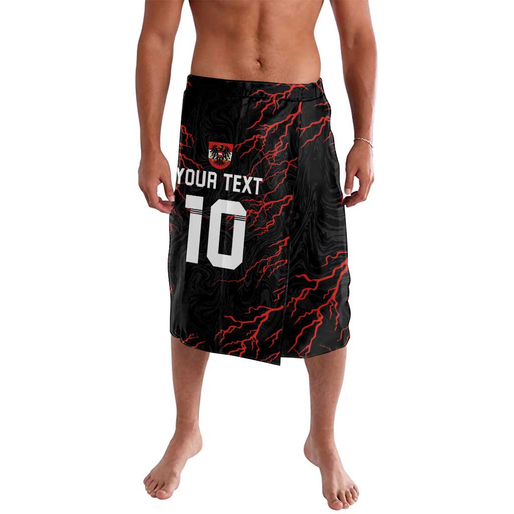 Black athletic shorts with red lightning lines, YOUR TEXT and number 10
