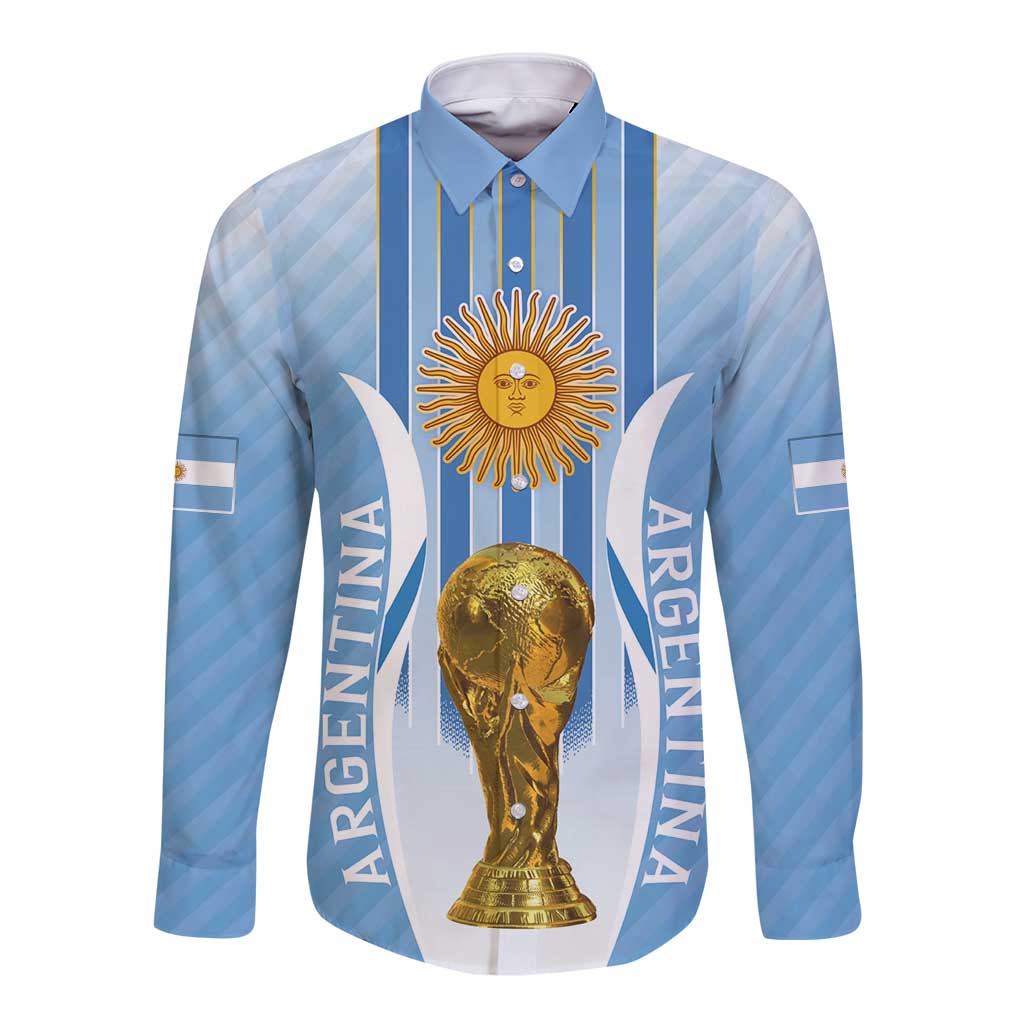 Light blue Argentina football button-up long-sleeve shirt with trophy and sun crest