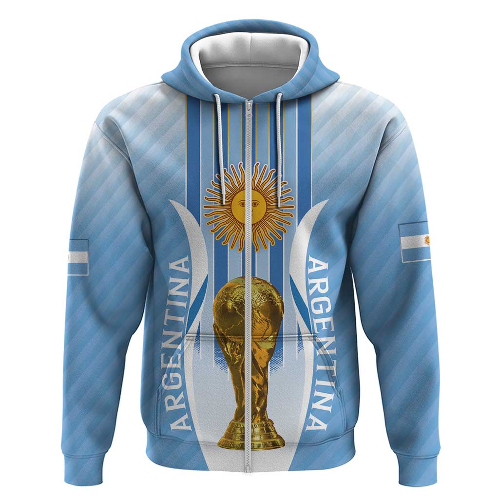 Custom Argentina Football Zip Hoodie The Trophy Vamos La Albiceleste - Wonder Print Shop