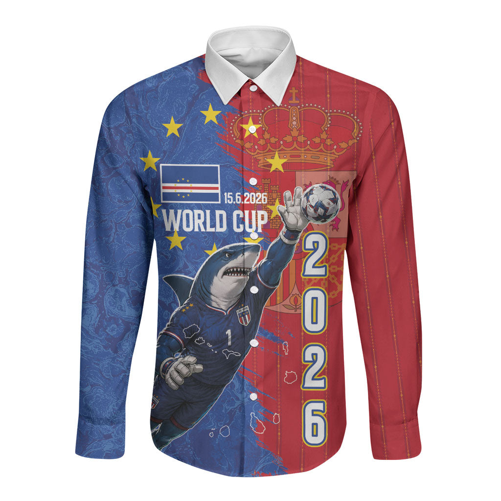 Custom Cape Verde Football 2026 Debut Long Sleeve Button Shirt Blue Sharks Stand Strong