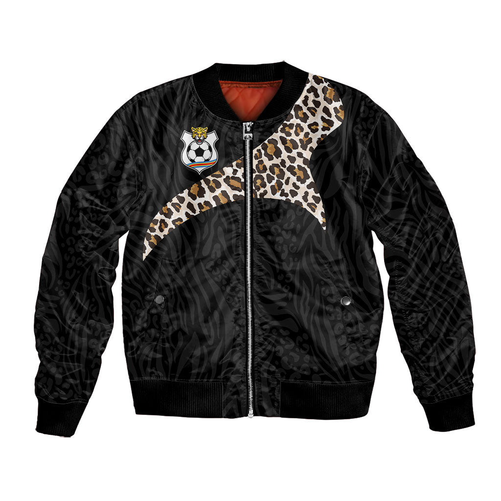 Custom DR Congo Football Bomber Jacket Leopards Texture Wild Black
