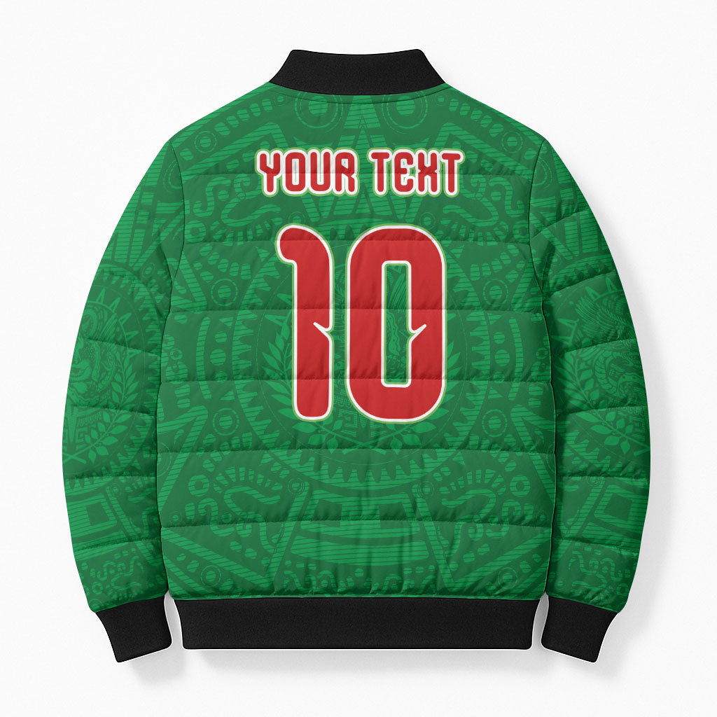 Custom Mexico Football Bomber Puffer Jacket Remixed Mexico Aztec Pattern Tribal Style