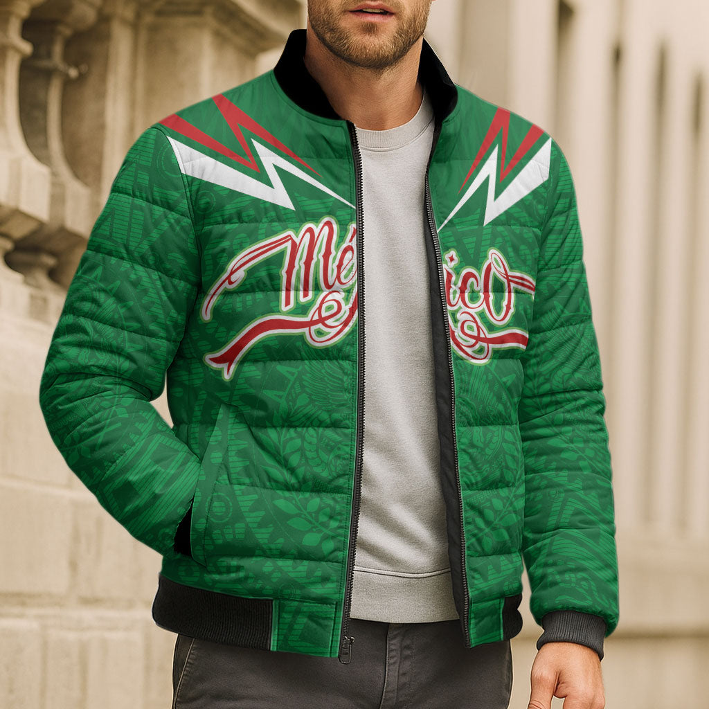 Custom Mexico Football Bomber Puffer Jacket Remixed Mexico Aztec Pattern Tribal Style