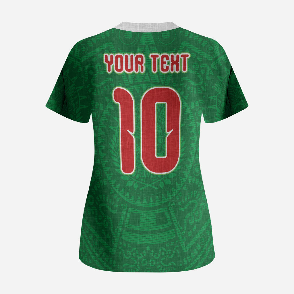 Custom Mexico Football Scrub Top Remixed Mexico Aztec Pattern Tribal Style