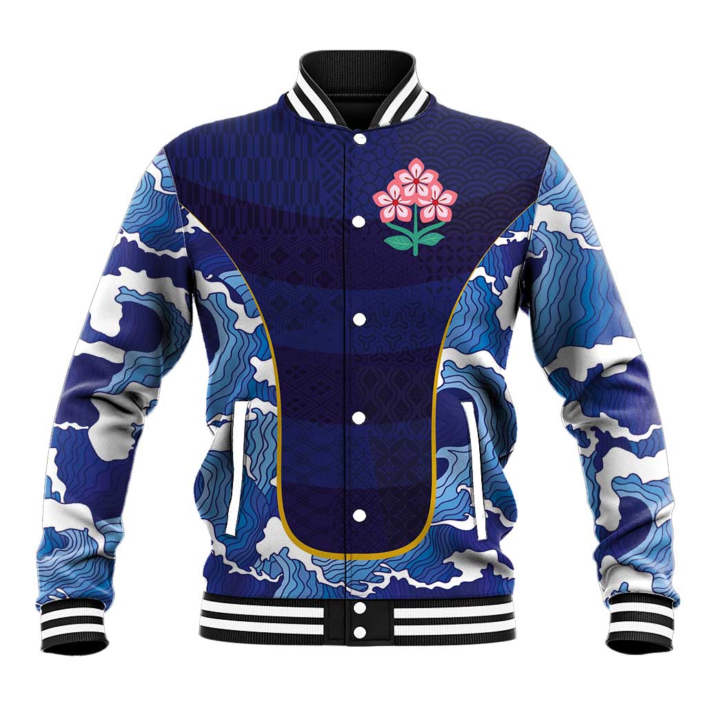 Custom Japan Pacific Rugby 2024 Baseball Jacket Japanese Traditional Pattern and Sea Waves - Wonder Print Shop