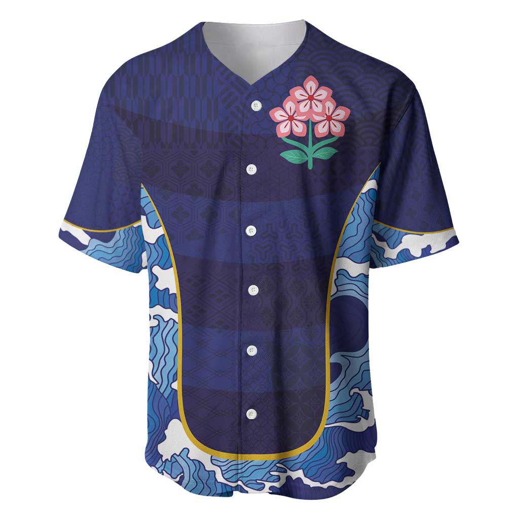 Custom Japan Pacific Rugby 2024 Baseball Jersey Japanese Traditional Pattern and Sea Waves - Wonder Print Shop