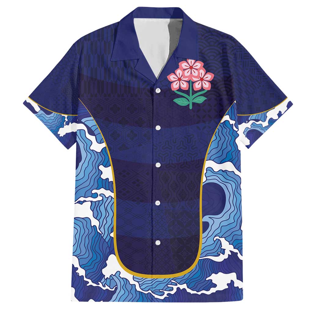 Custom Japan Pacific Rugby 2024 Hawaiian Shirt Japanese Traditional Pattern and Sea Waves - Wonder Print Shop