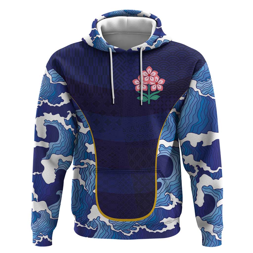 Custom Japan Pacific Rugby 2024 Hoodie Japanese Traditional Pattern and Sea Waves - Wonder Print Shop