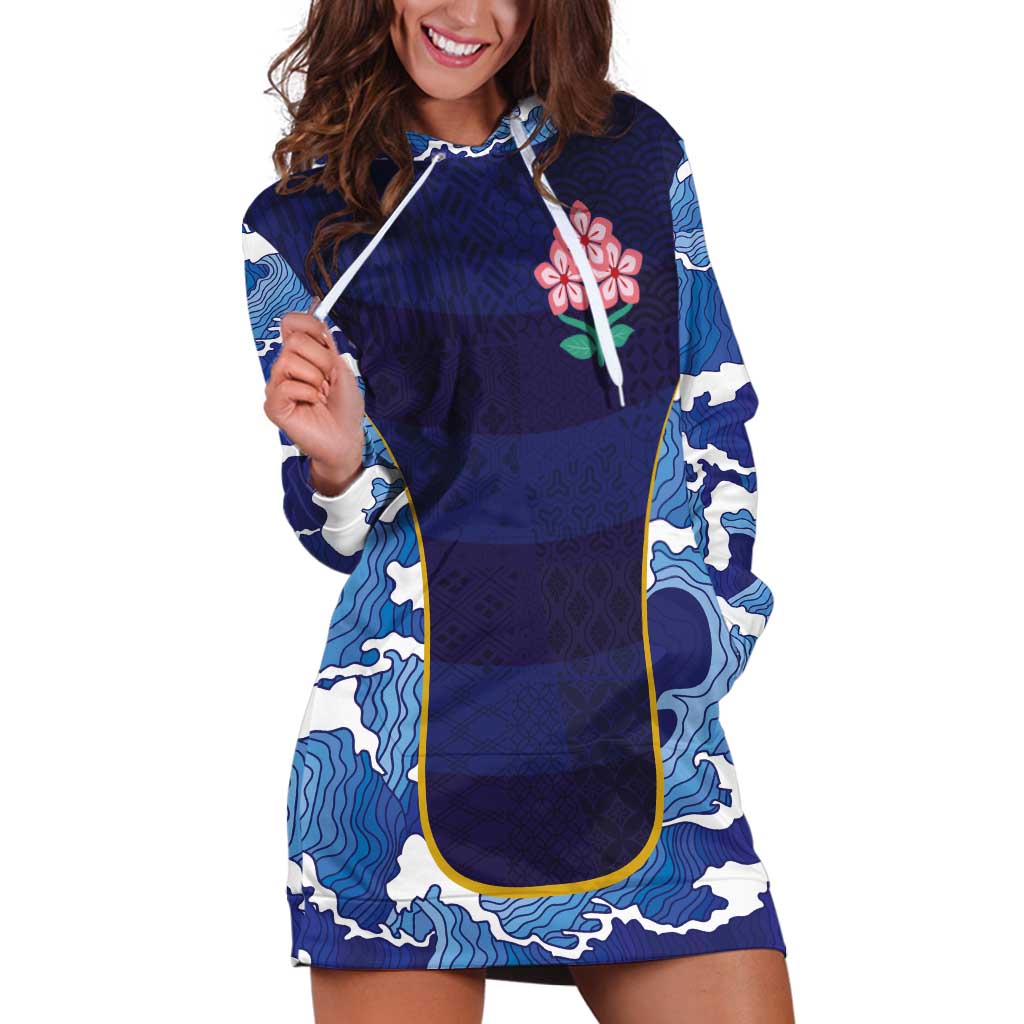 Custom Japan Pacific Rugby 2024 Hoodie Dress Japanese Traditional Pattern and Sea Waves - Wonder Print Shop