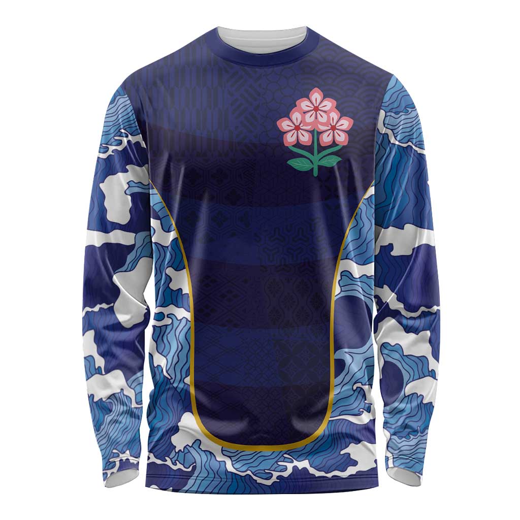 Custom Japan Pacific Rugby 2024 Long Sleeve Shirt Japanese Traditional Pattern and Sea Waves - Wonder Print Shop