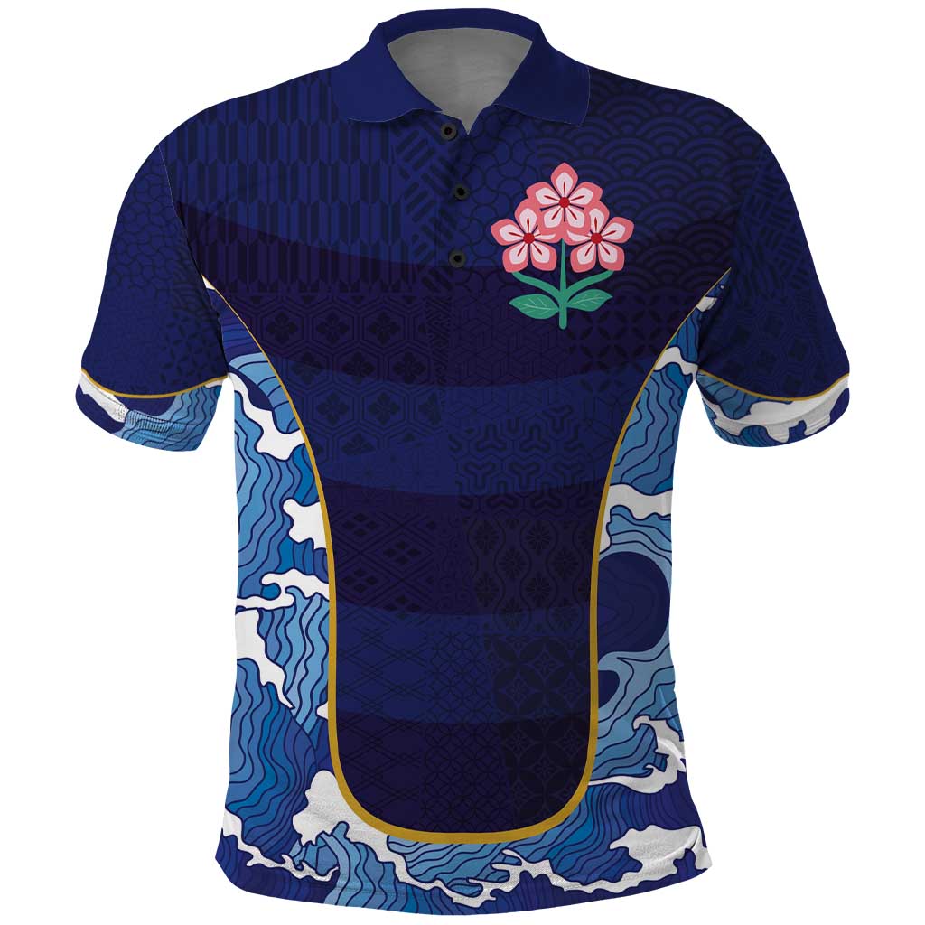 Custom Japan Pacific Rugby 2024 Polo Shirt Japanese Traditional Pattern and Sea Waves - Wonder Print Shop