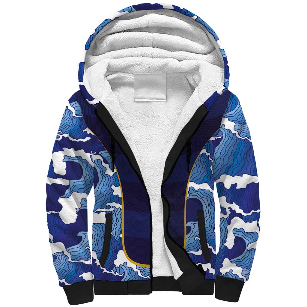 Custom Japan Pacific Rugby 2024 Sherpa Hoodie Japanese Traditional Pattern and Sea Waves - Wonder Print Shop