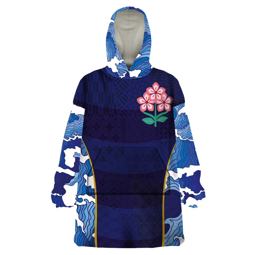 Custom Japan Pacific Rugby 2024 Wearable Blanket Hoodie Japanese Traditional Pattern and Sea Waves - Wonder Print Shop