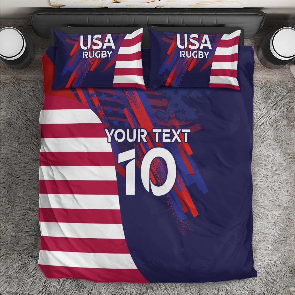 Custom United States Pacific Rugby 2024 Bedding Set The Eagle and USA Flag Style - Wonder Print Shop