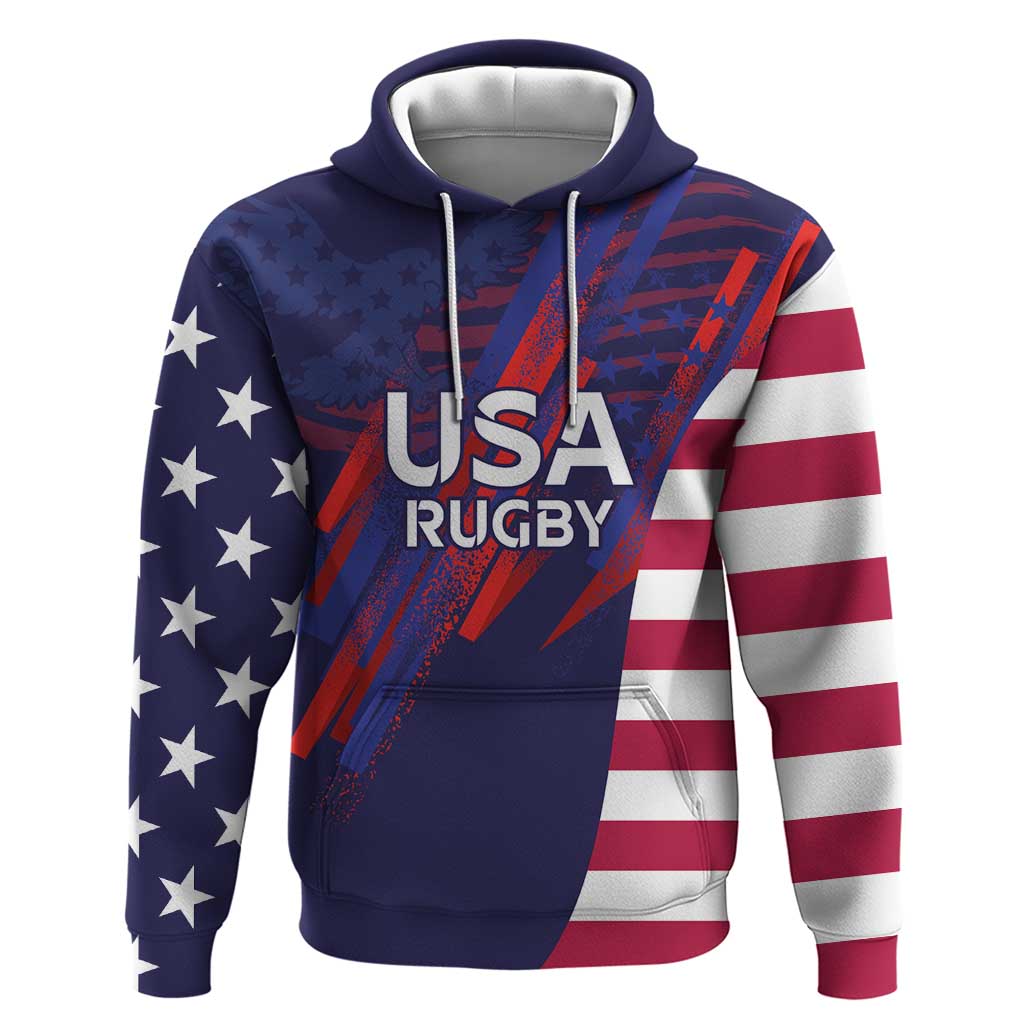 Custom United States Pacific Rugby 2024 Hoodie The Eagle and USA Flag Style - Wonder Print Shop