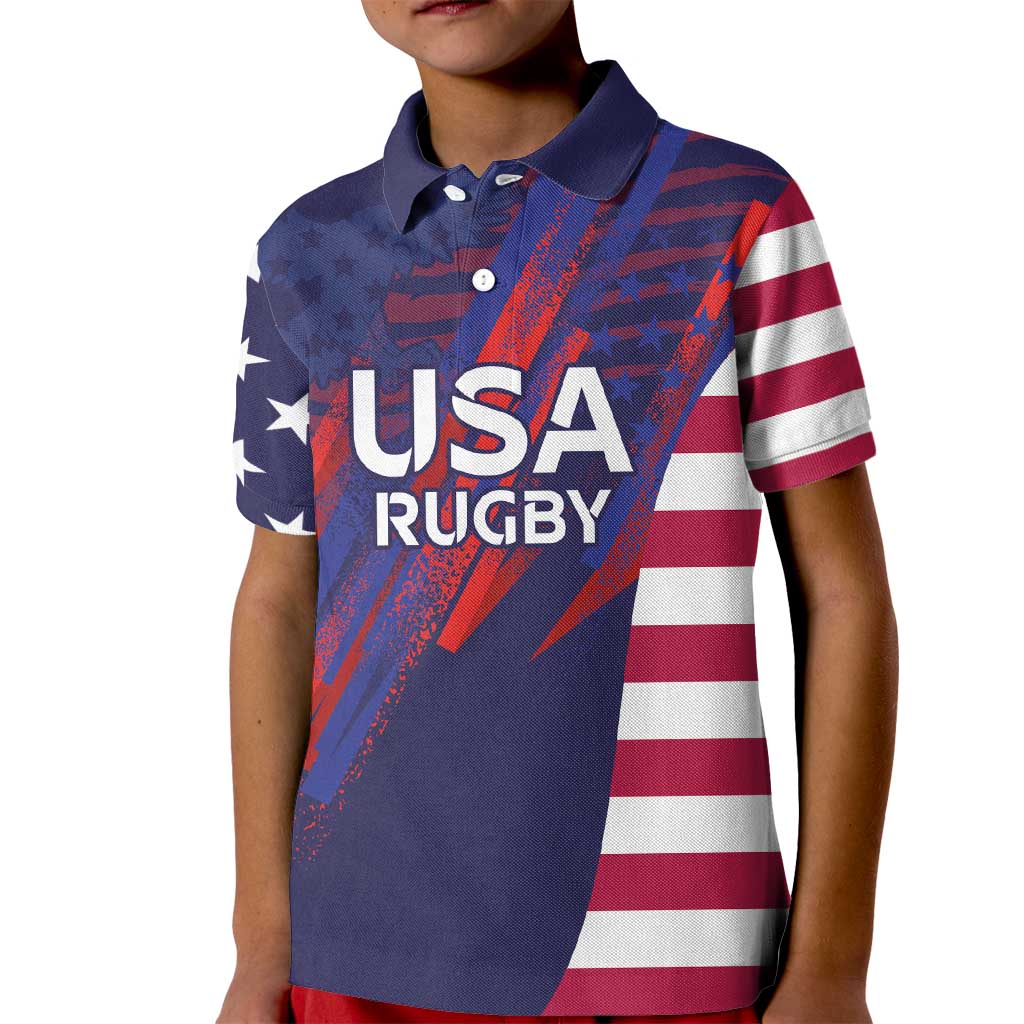 Custom United States Pacific Rugby 2024 Kid Polo Shirt The Eagle and USA Flag Style - Wonder Print Shop