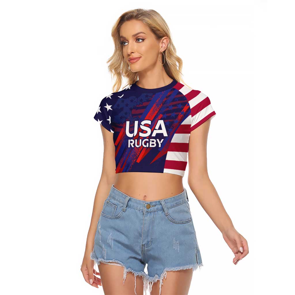 Custom United States Pacific Rugby 2024 Raglan Cropped T Shirt The Eagle and USA Flag Style - Wonder Print Shop