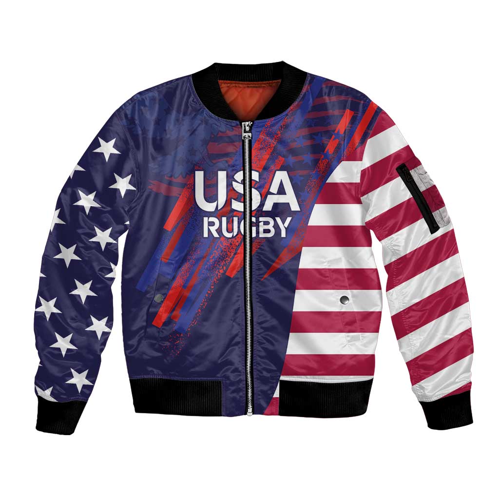 Custom United States Pacific Rugby 2024 Sleeve Zip Bomber Jacket The Eagle and USA Flag Style