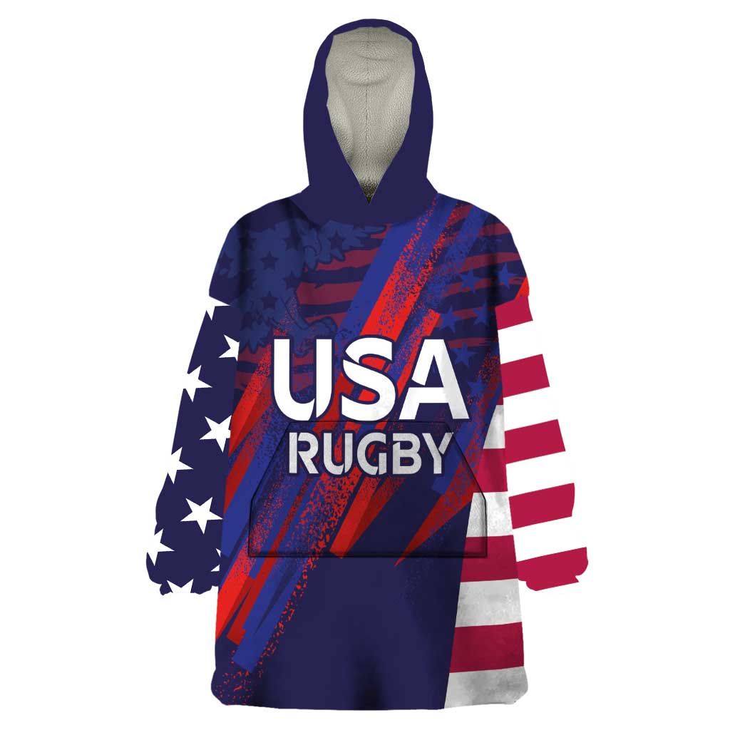 Custom United States Pacific Rugby 2024 Wearable Blanket Hoodie The Eagle and USA Flag Style