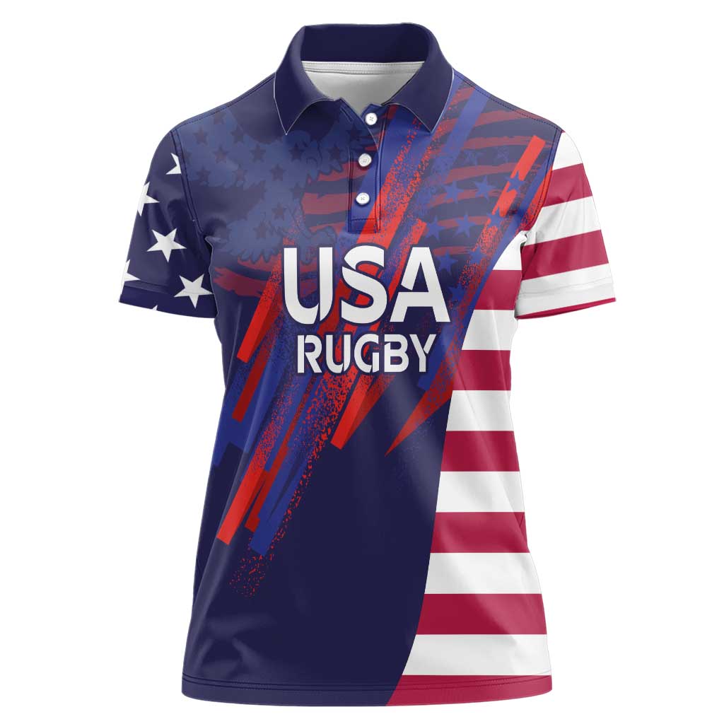 Custom United States Pacific Rugby 2024 Women Polo Shirt The Eagle and USA Flag Style