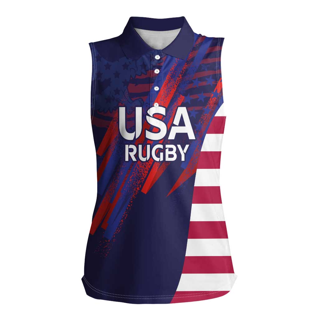 Custom United States Pacific Rugby 2024 Women Sleeveless Polo Shirt The Eagle and USA Flag Style