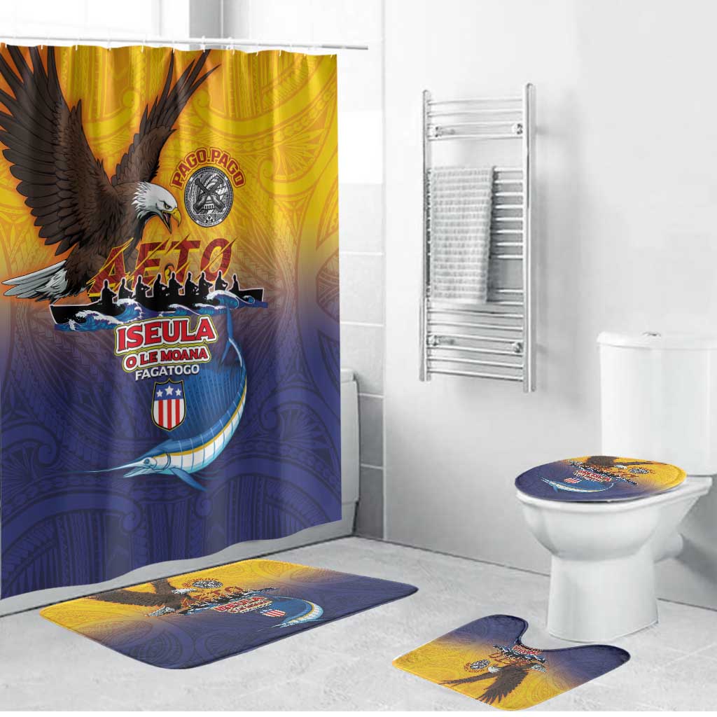 American Samoa Fautasi Bathroom Set Bald Eage and Sailfish with Kakau Motifs - Wonder Print Shop