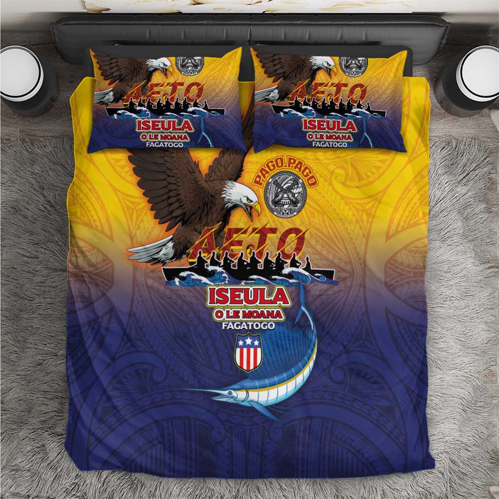 American Samoa Fautasi Bedding Set Bald Eage and Sailfish with Kakau Motifs - Wonder Print Shop