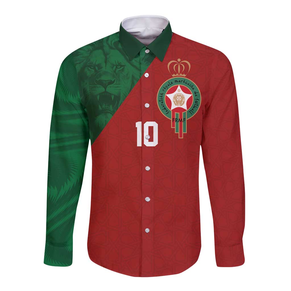 Custom Morocco National Football Long Sleeve Button Shirt The Atlas Lions Spirit - Wonder Print Shop
