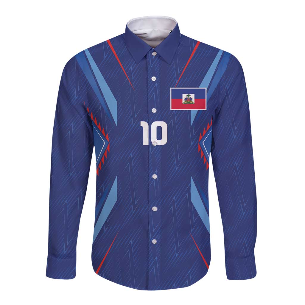 Custom Haiti National Football Long Sleeve Button Shirt Sporty Style - Wonder Print Shop