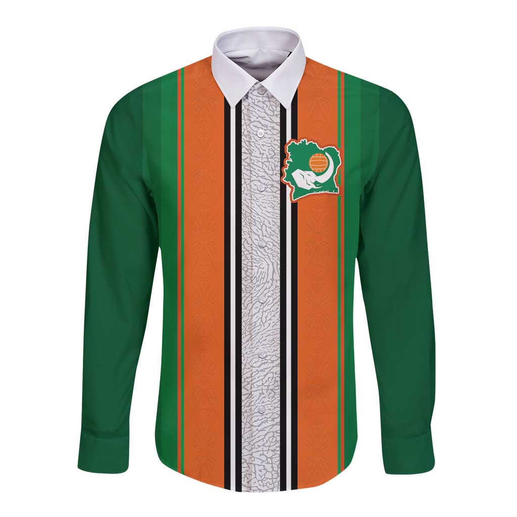 Custom Ivory Coast National Football Long Sleeve Button Shirt Les Elephants-Striped Sport Style - Wonder Print Shop