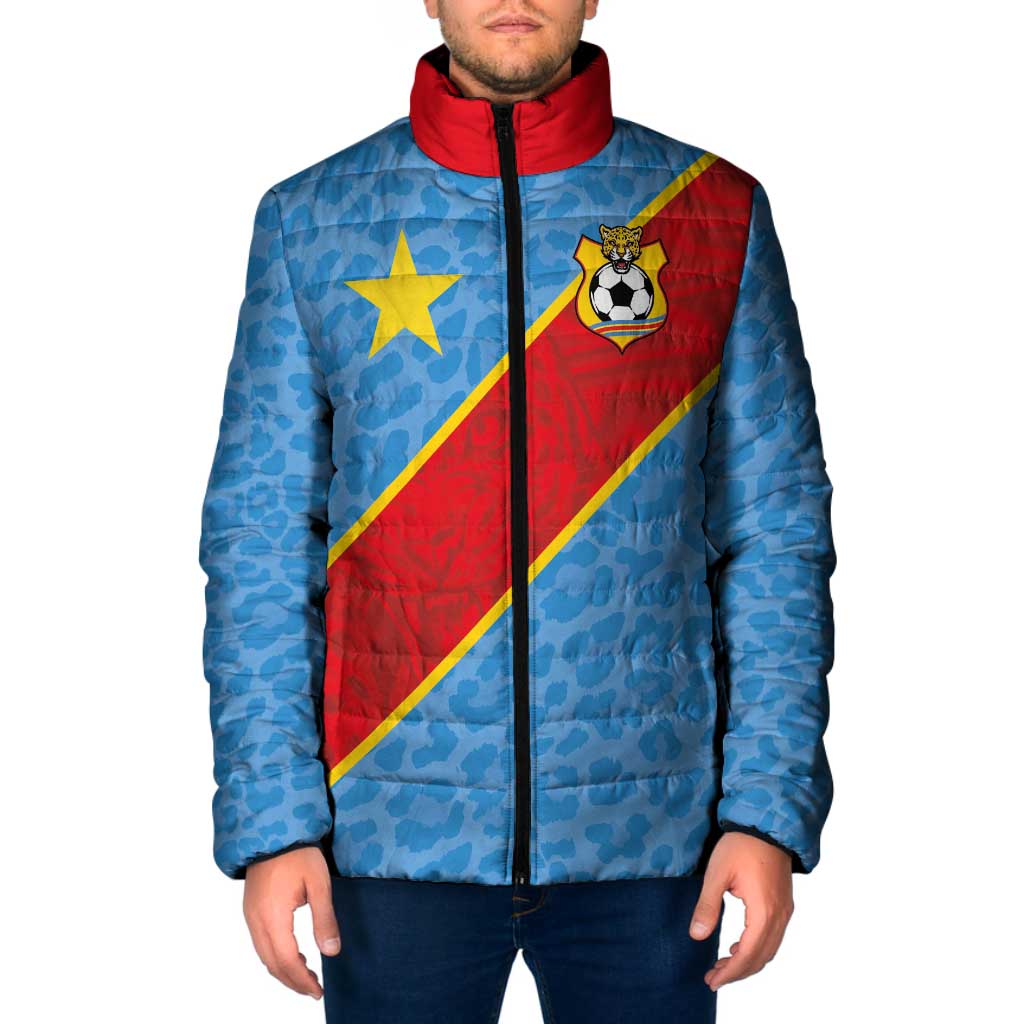 Custom DR Congo National Football Padded Jacket Leopards Power - Wonder Print Shop