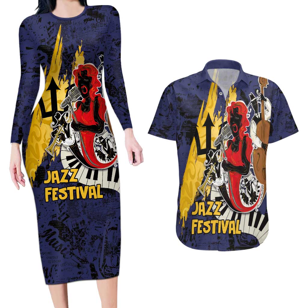 Barbados Jazz Festival - Abstract Jazz Art Couples Matching Long Sleeve Bodycon Dress and Hawaiian Shirt