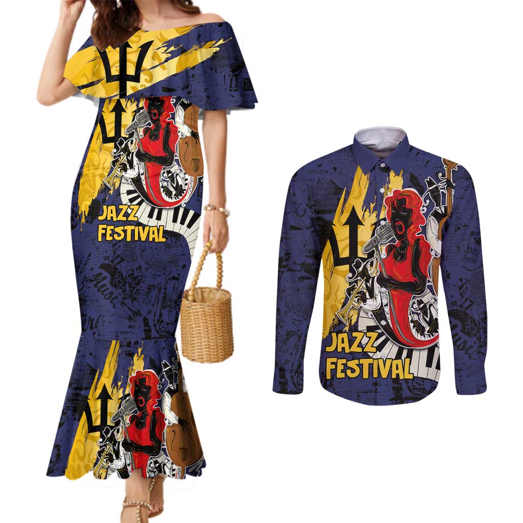 Barbados Jazz Festival - Abstract Jazz Art Couples Matching Mermaid Dress and Long Sleeve Button Shirt