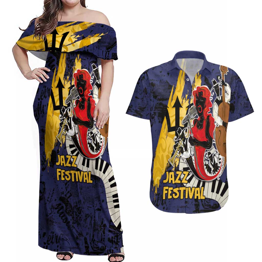 Barbados Jazz Festival - Abstract Jazz Art Couples Matching Off Shoulder Maxi Dress and Hawaiian Shirt