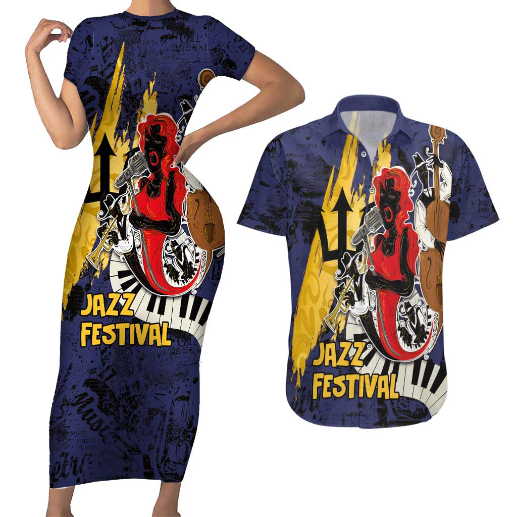 Barbados Jazz Festival - Abstract Jazz Art Couples Matching Short Sleeve Bodycon Dress and Hawaiian Shirt