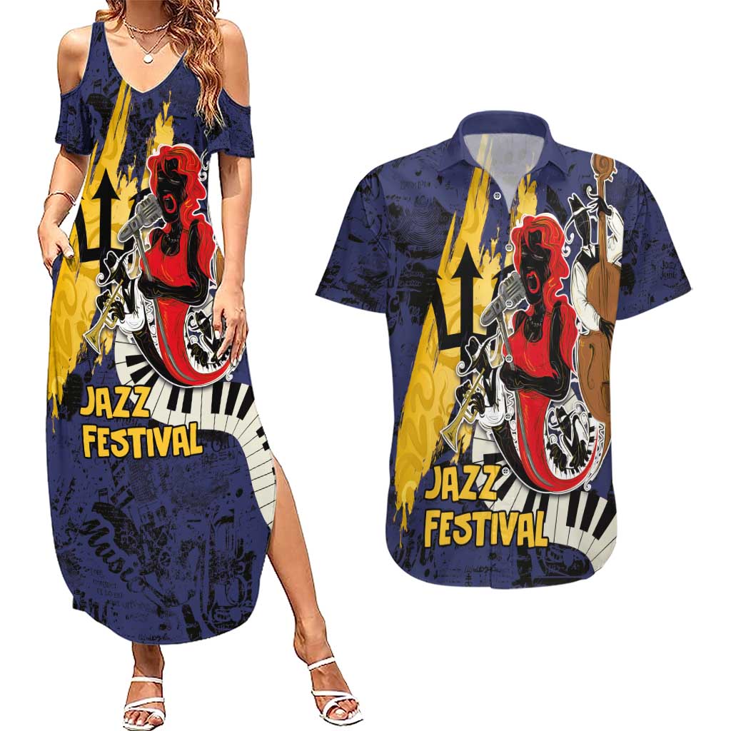 Barbados Jazz Festival - Abstract Jazz Art Couples Matching Summer Maxi Dress and Hawaiian Shirt