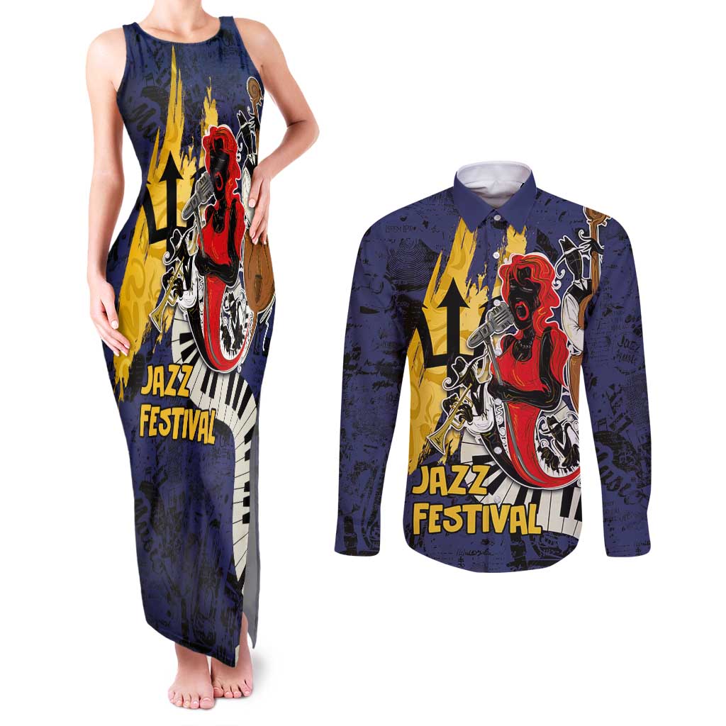 Barbados Jazz Festival - Abstract Jazz Art Couples Matching Tank Maxi Dress and Long Sleeve Button Shirt